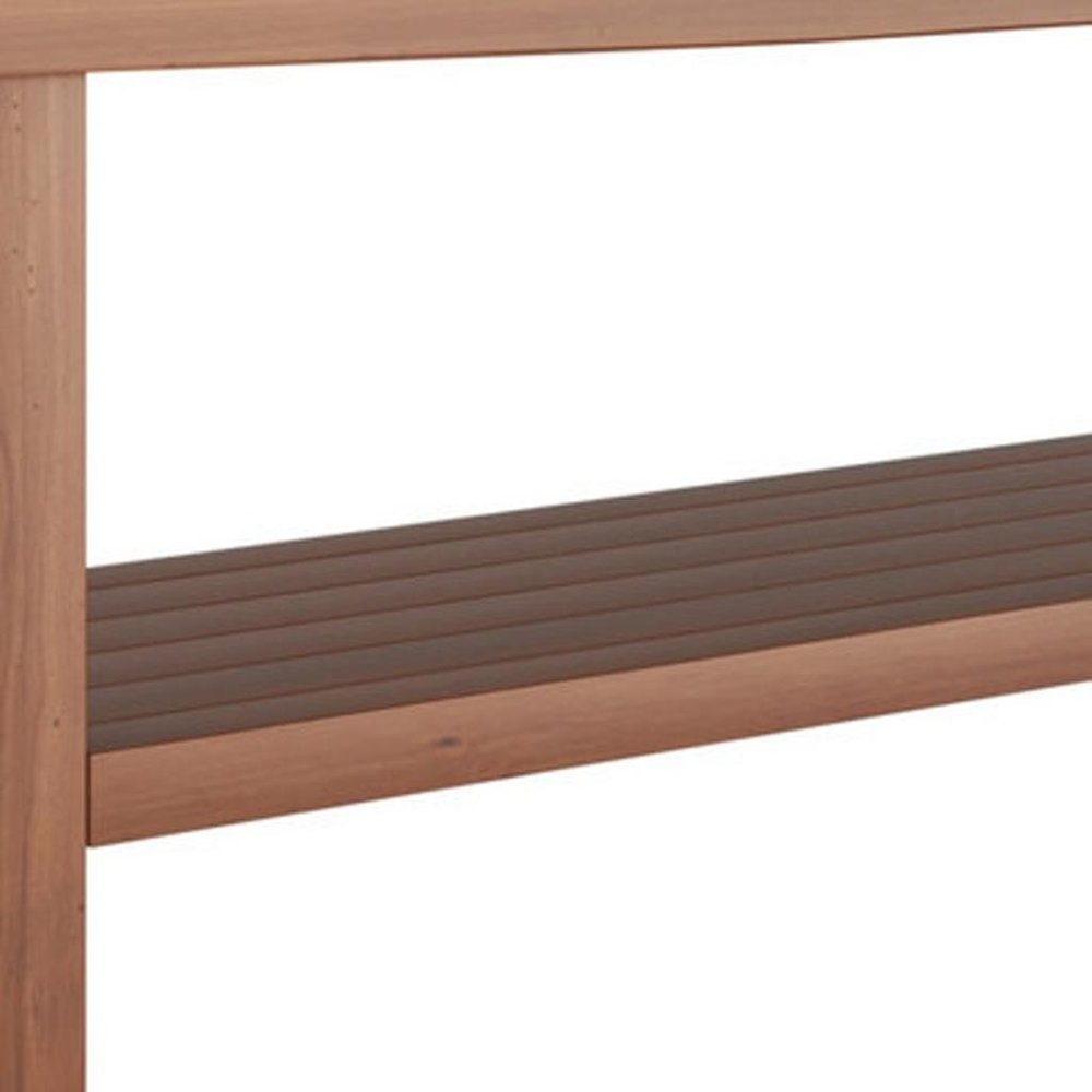 19" X 60" Brown Teak Rectangular Shower Bench With Shelf