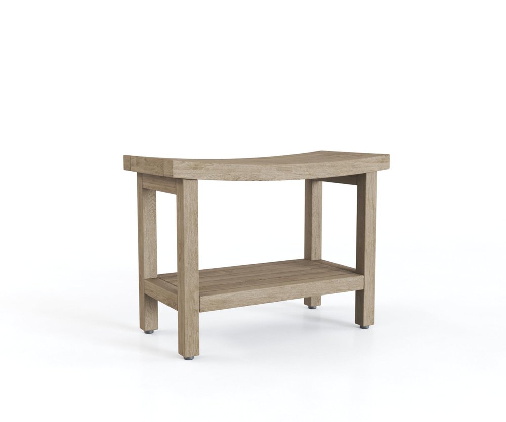 18" X 24" Brown Teak Rectangular Shower Bench With Shelf