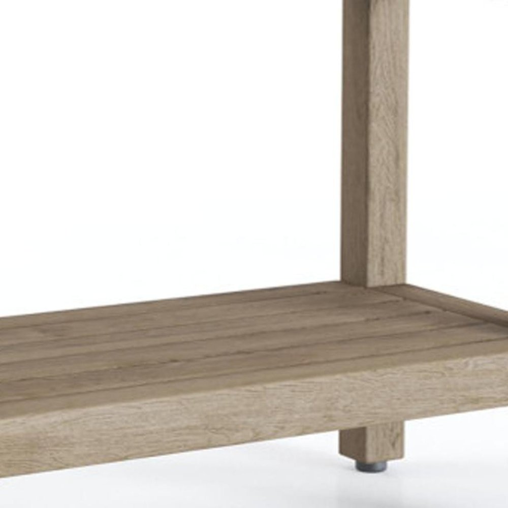 18" X 24" Brown Teak Rectangular Shower Bench With Shelf