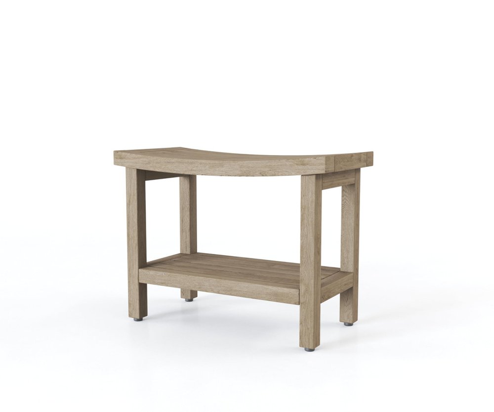 18" X 24" Brown Teak Rectangular Shower Bench With Shelf