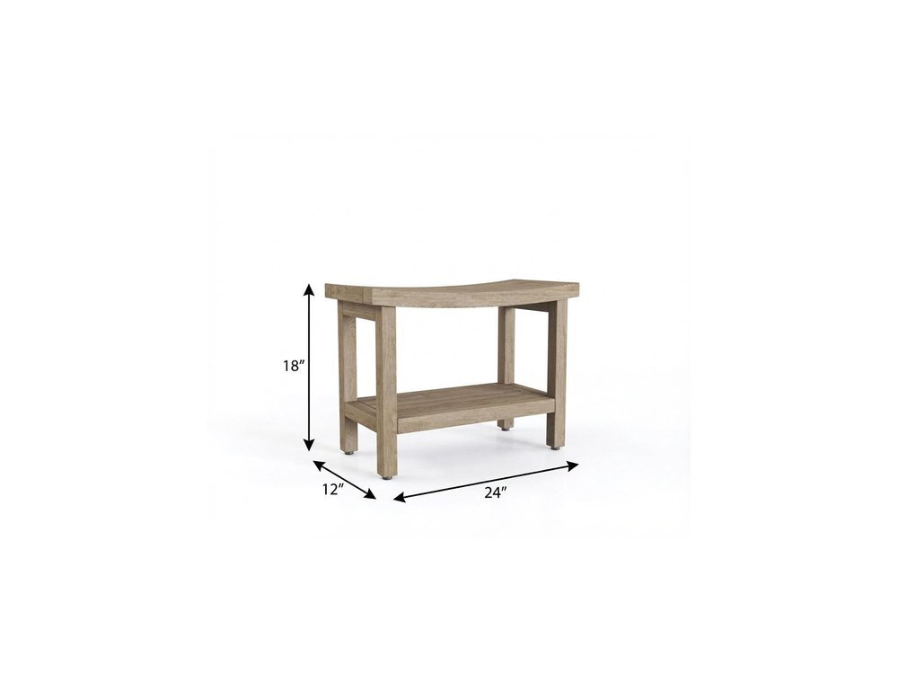 18" X 24" Brown Teak Rectangular Shower Bench With Shelf