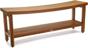 18" X 48" Brown Teak Rectangular Shower Bench With Shelf