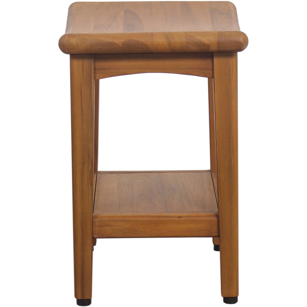 18" X 18" Brown Teak Rectangular Shower Bench With Shelf