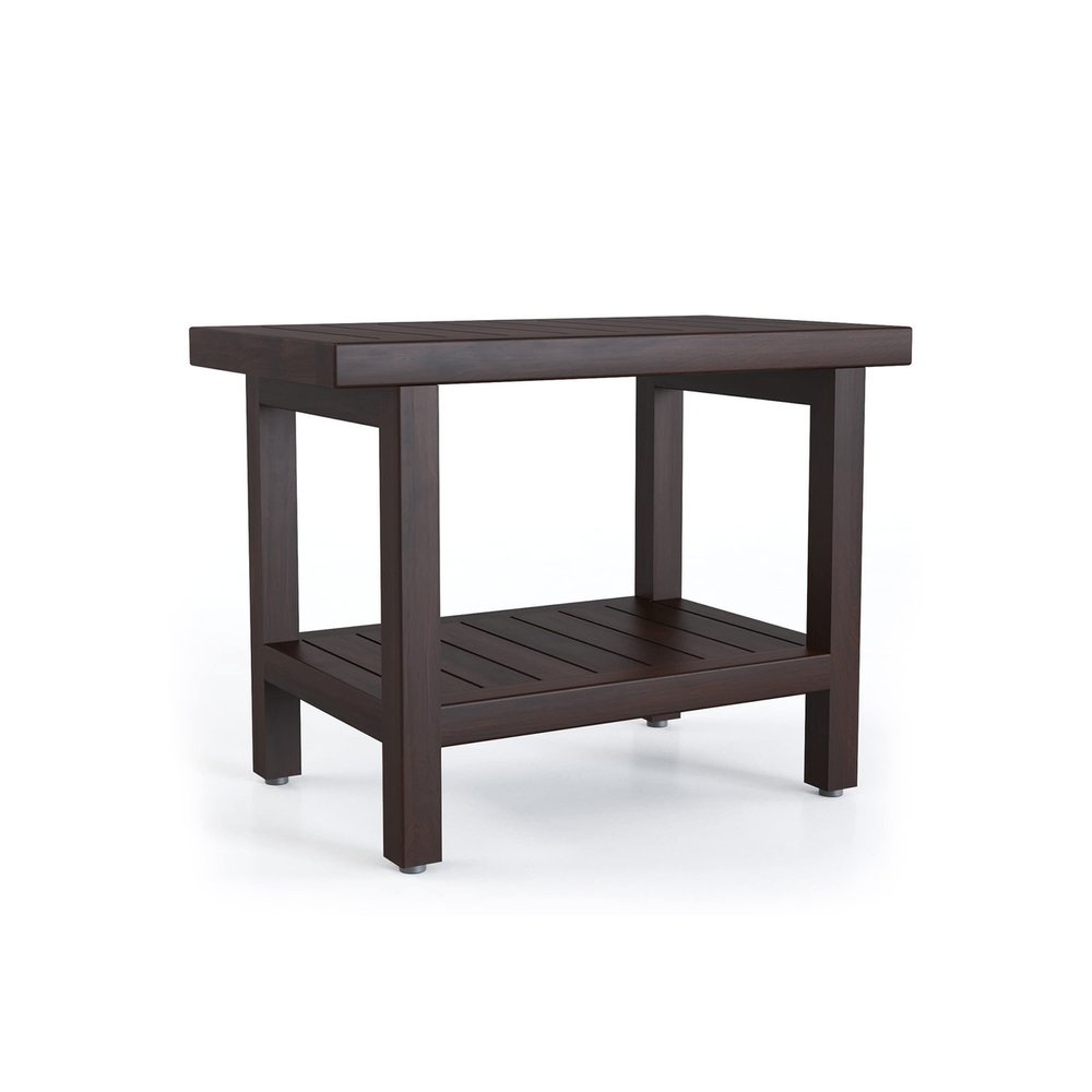 21" X 24" Brown Teak Rectangular Shower Bench With Shelf