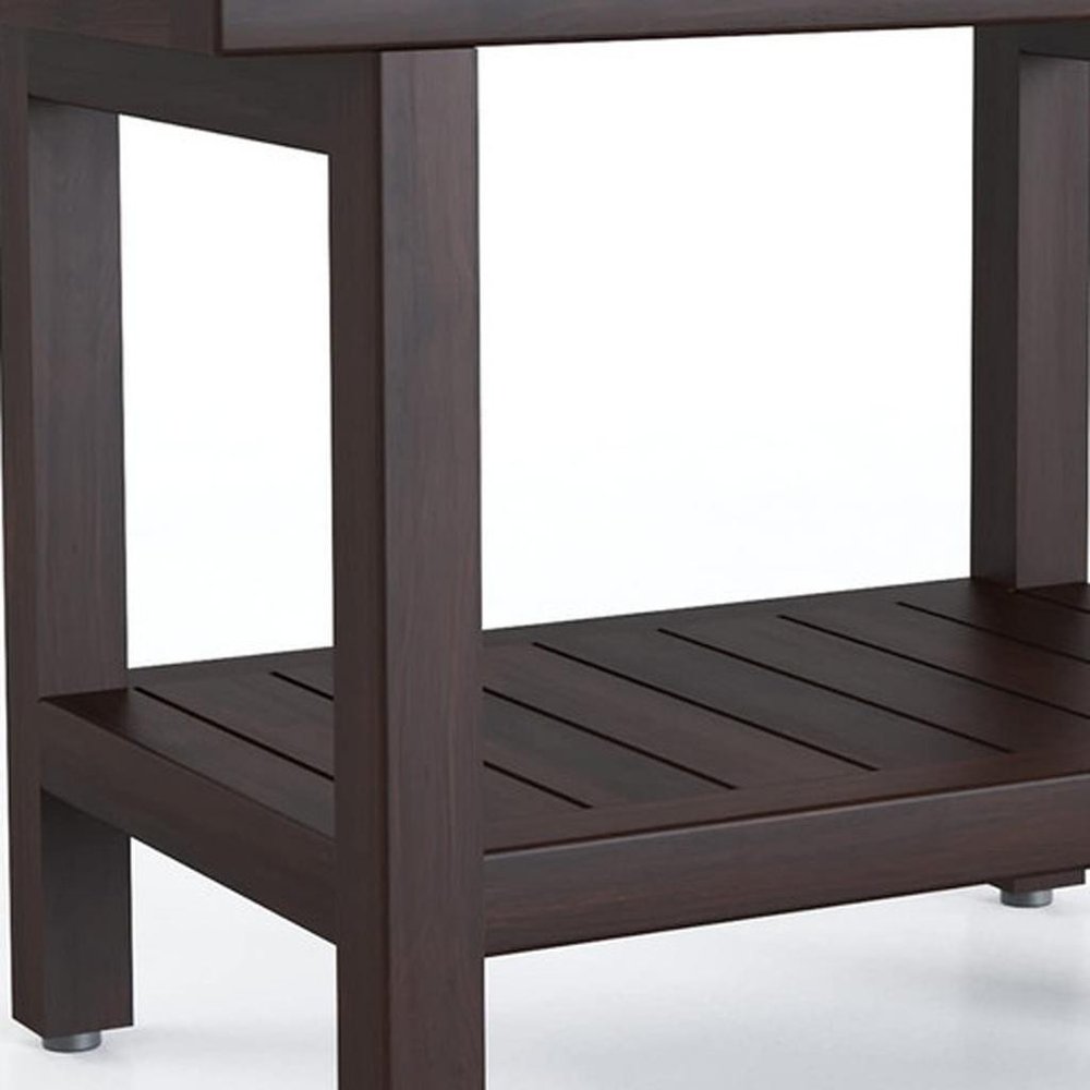 21" X 24" Brown Teak Rectangular Shower Bench With Shelf