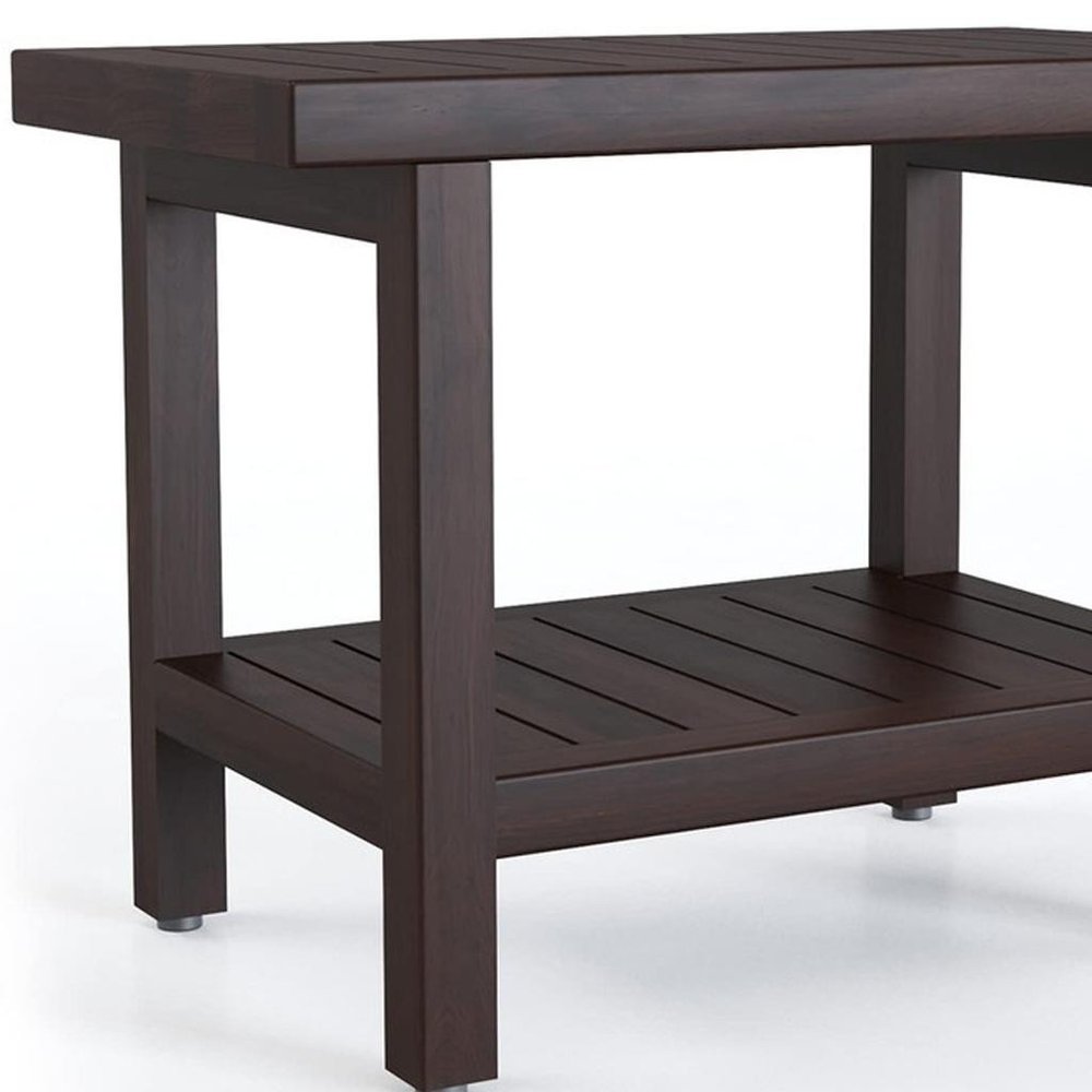 21" X 24" Brown Teak Rectangular Shower Bench With Shelf
