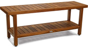 18" X 48" Brown Teak Rectangular Shower Bench With Shelf