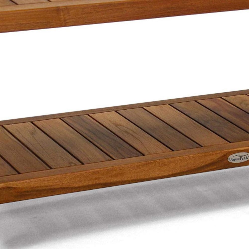 18" X 48" Brown Teak Rectangular Shower Bench With Shelf