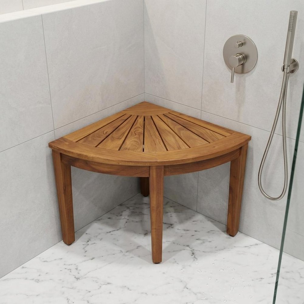 18" X 22" Brown Teak Corner Shower Bench