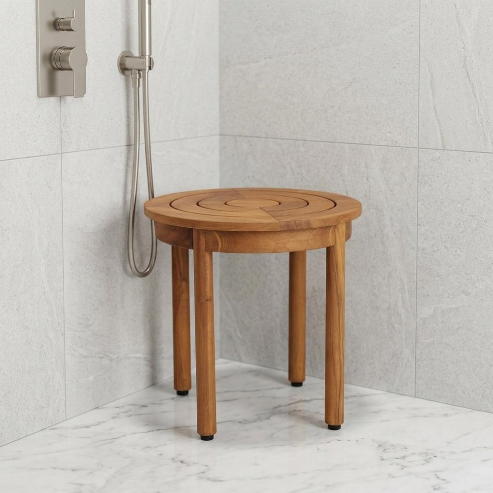 18" X 18" Brown Teak Circular Shower Bench