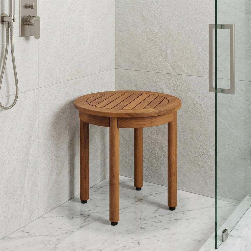 18" X 18" Brown Teak Circular Shower Bench
