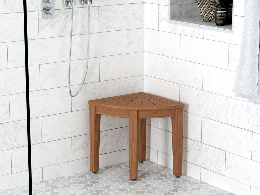 18" X 16" Brown Teak Corner Rectangular Shower Bench