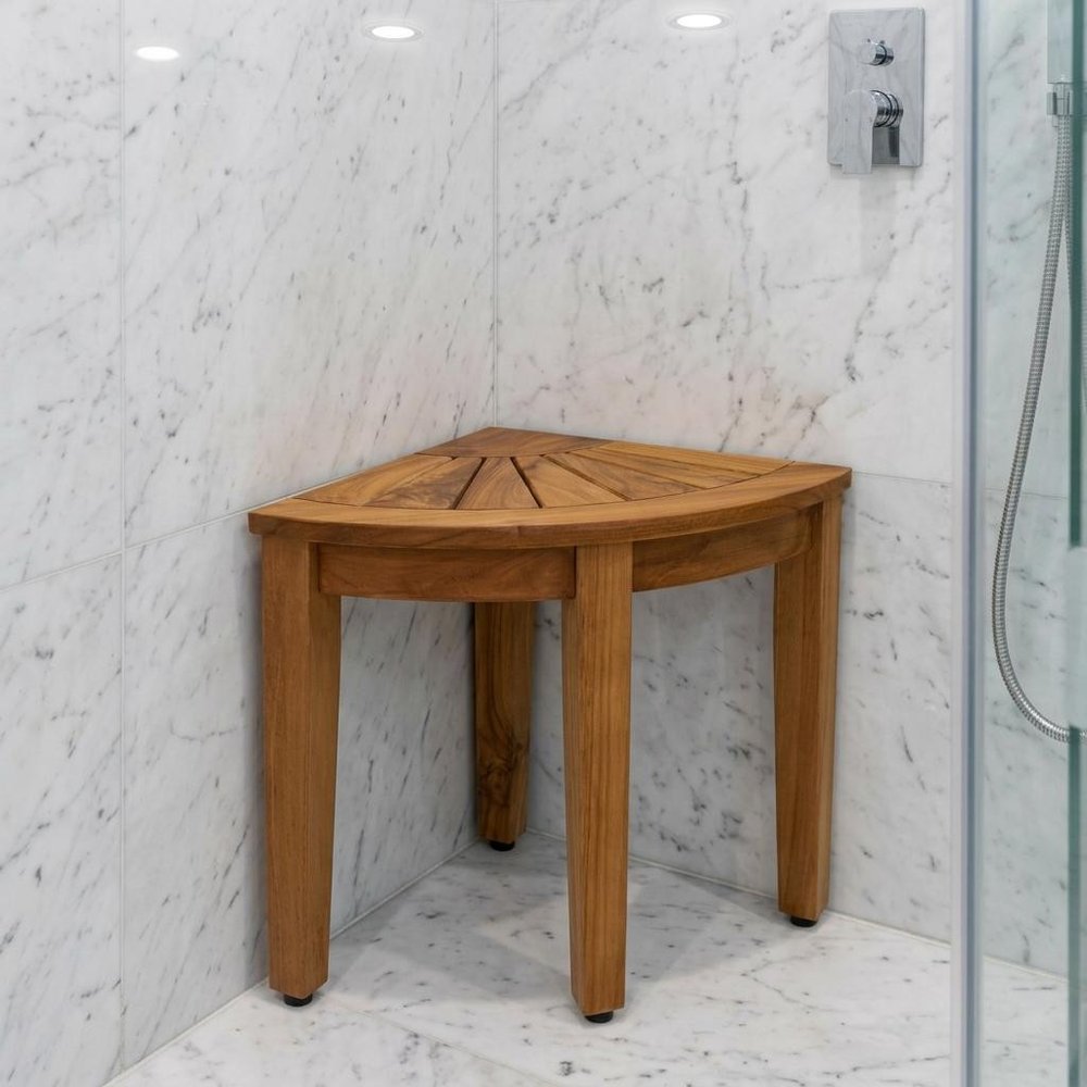 18" X 16" Brown Teak Corner Rectangular Shower Bench