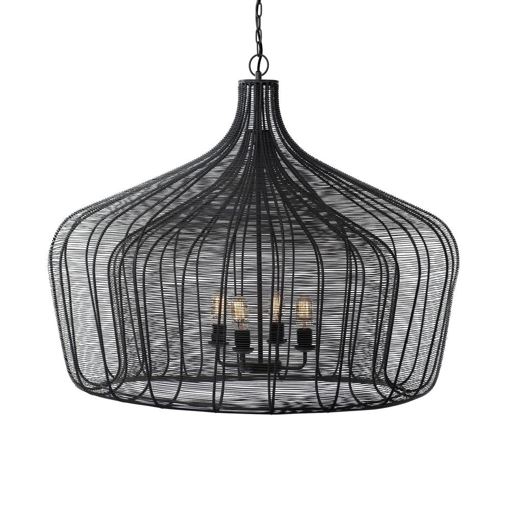 Black Four Light Metal Dimmable Chandelier With Black Shades