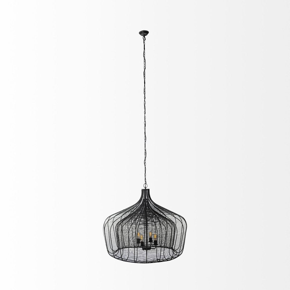 Black Four Light Metal Dimmable Chandelier With Black Shades
