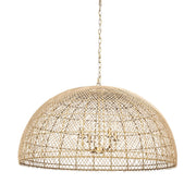 Gold Four Light Rattan Dimmable Chandelier With Gold Shades