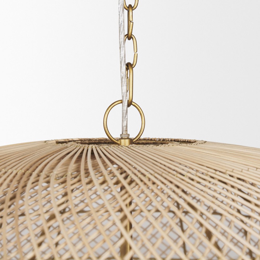 Gold Four Light Rattan Dimmable Chandelier With Gold Shades