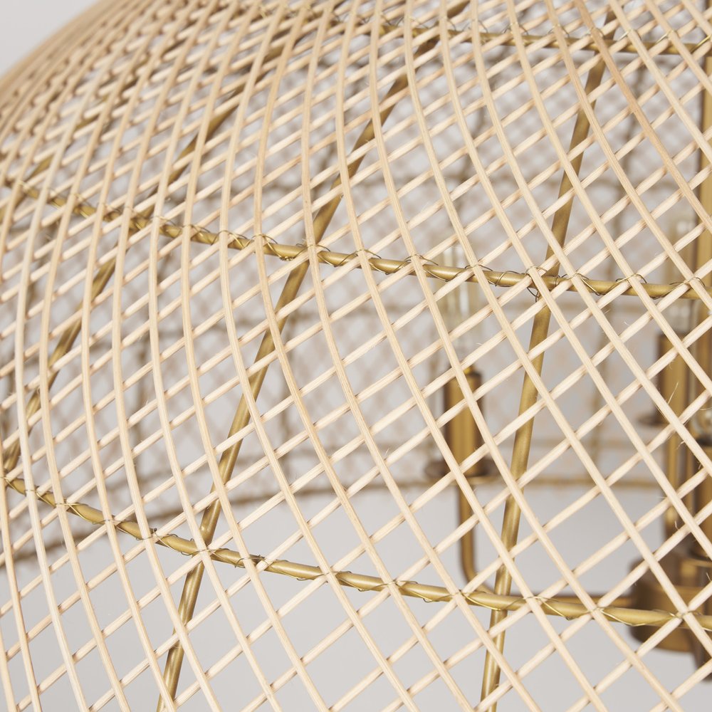 Gold Four Light Rattan Dimmable Chandelier With Gold Shades