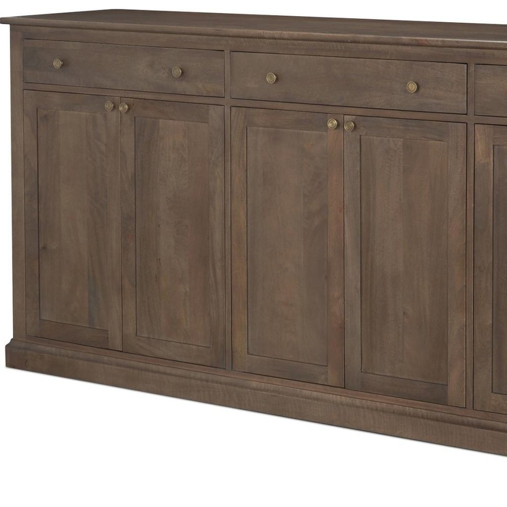 82" Brown Solid Wood Three Drawer Sideboard With Six Doors