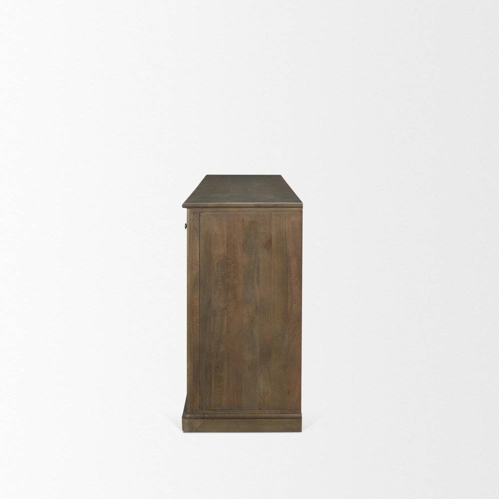 82" Brown Solid Wood Three Drawer Sideboard With Six Doors