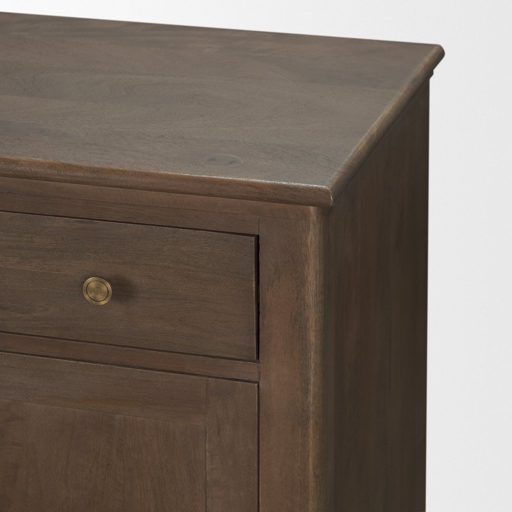 82" Brown Solid Wood Three Drawer Sideboard With Six Doors