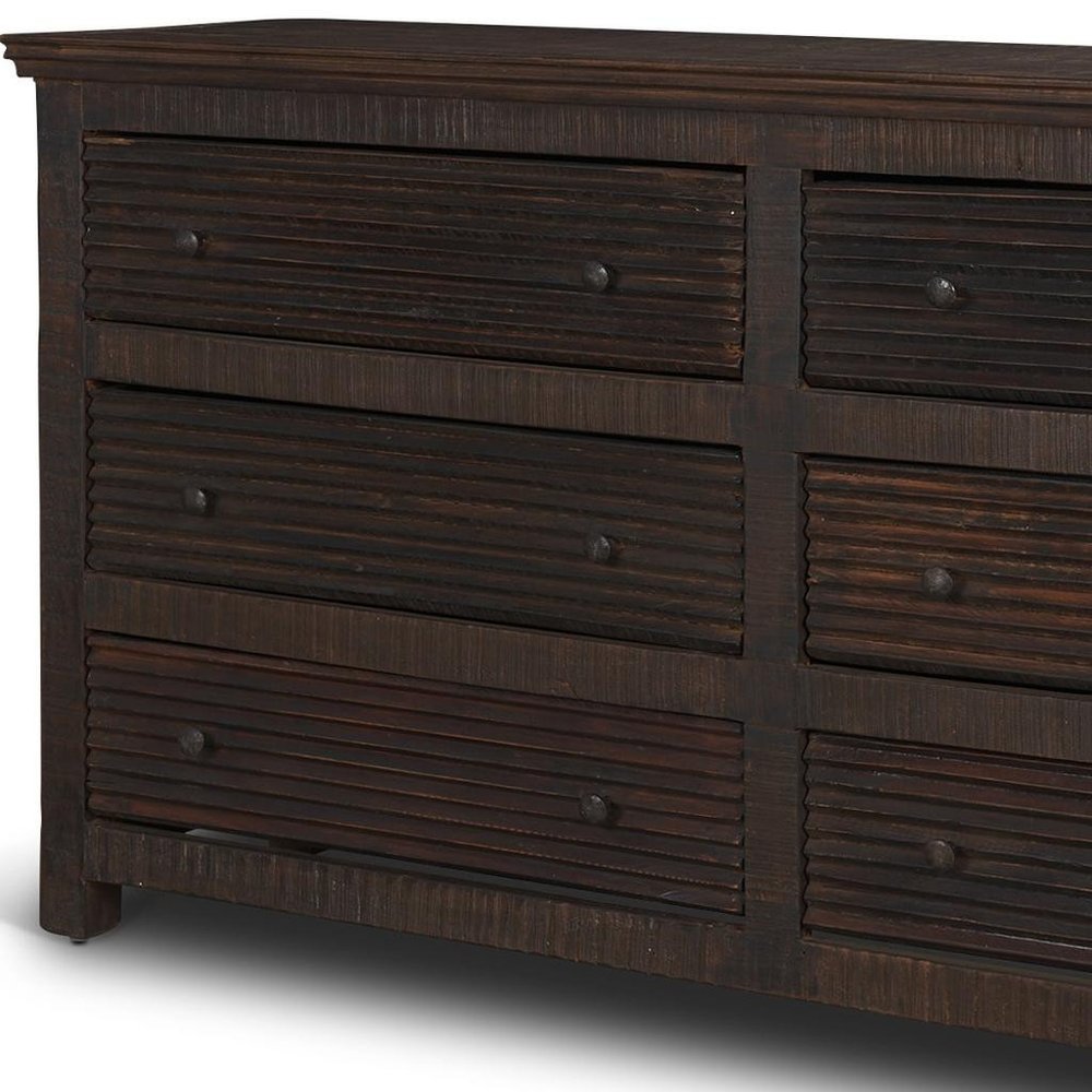 60" Brown Solid Wood Six Drawer Sideboard