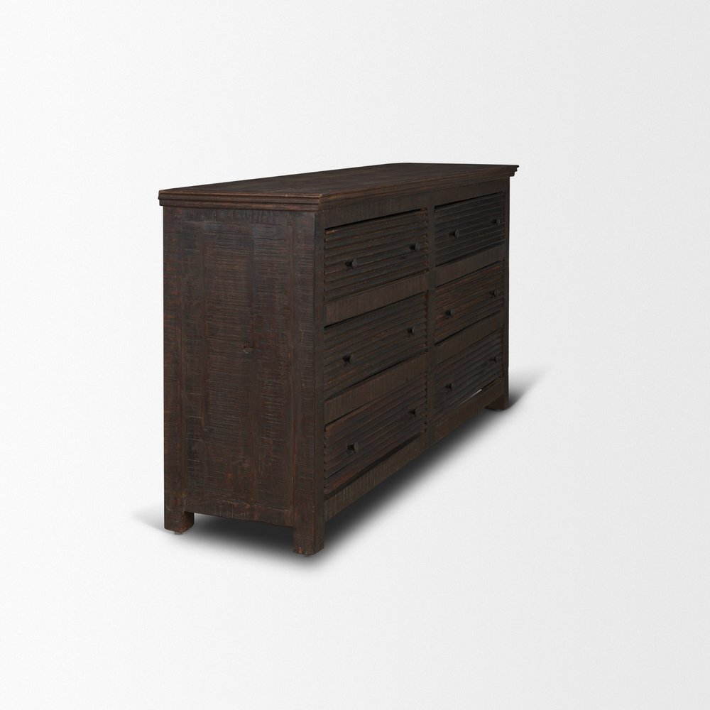 60" Brown Solid Wood Six Drawer Sideboard