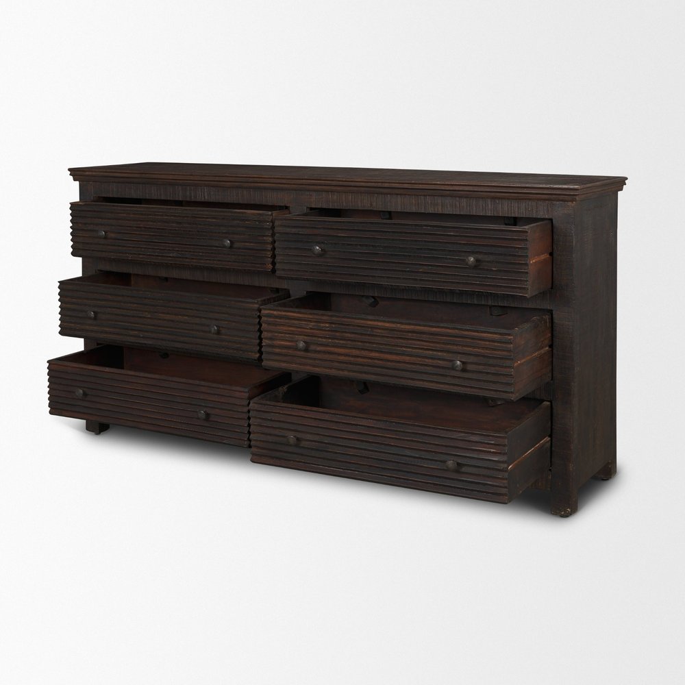 60" Brown Solid Wood Six Drawer Sideboard