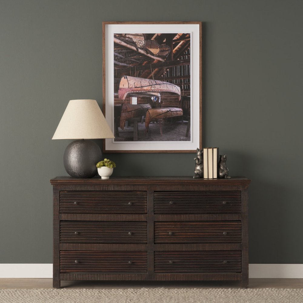60" Brown Solid Wood Six Drawer Sideboard