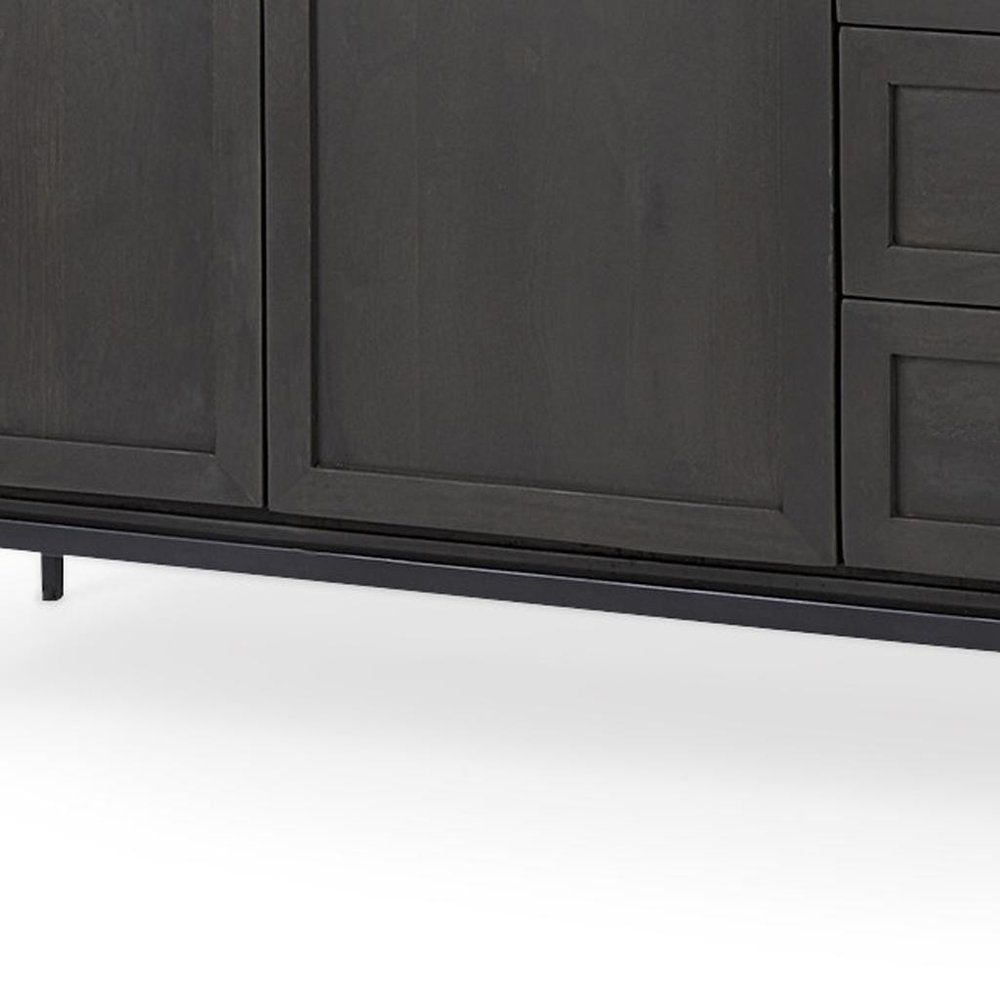 71" Black Solid Wood Three Drawer Sideboard With Two Doors