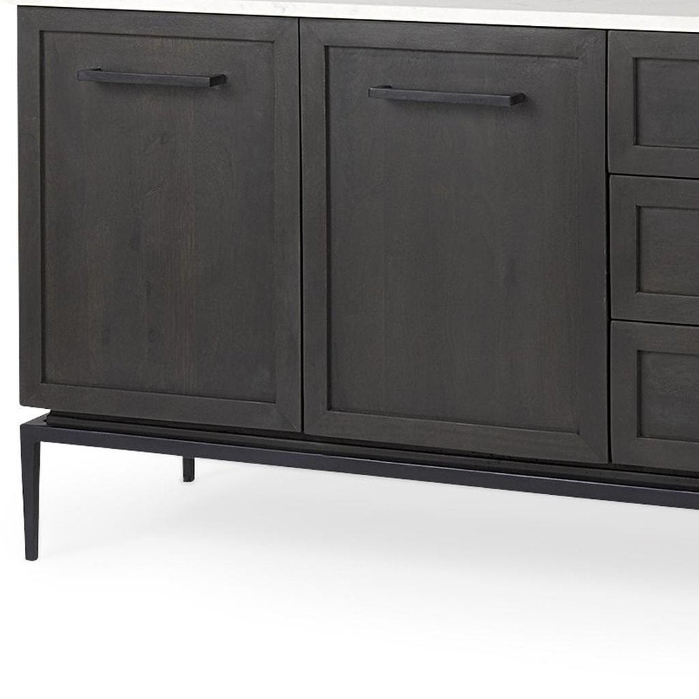71" Black Solid Wood Three Drawer Sideboard With Two Doors