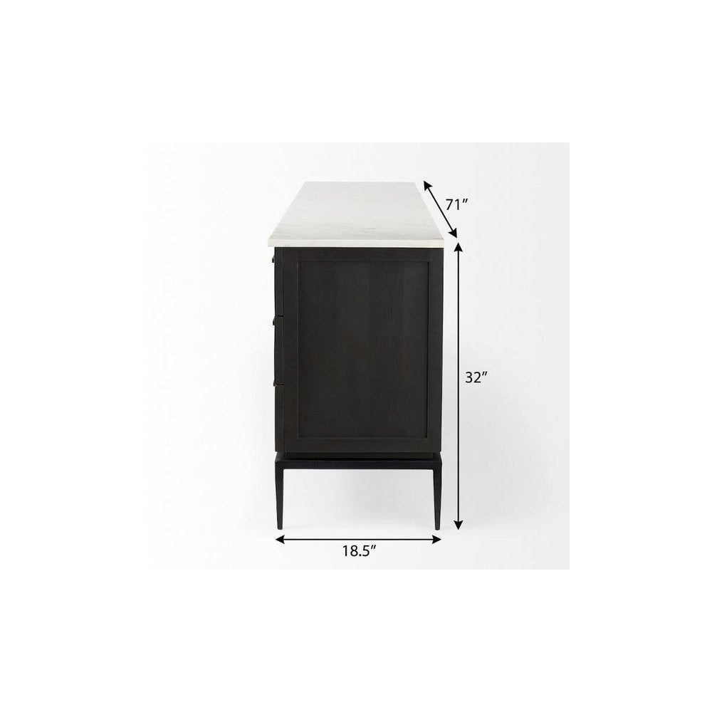 71" Black Solid Wood Three Drawer Sideboard With Two Doors