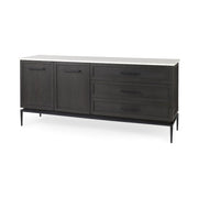 71" Black Solid Wood Three Drawer Sideboard With Two Doors