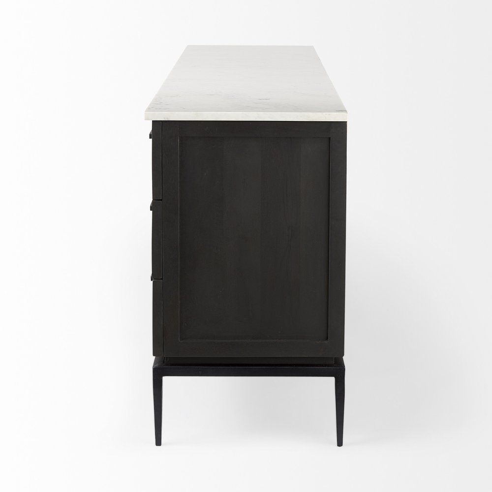71" Black Solid Wood Three Drawer Sideboard With Two Doors