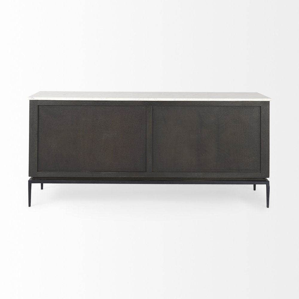 71" Black Solid Wood Three Drawer Sideboard With Two Doors