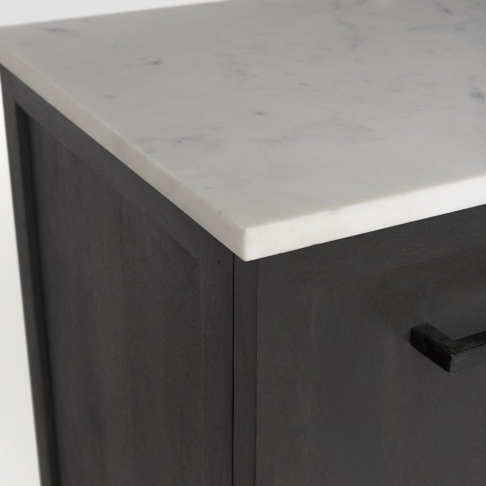 71" Black Solid Wood Three Drawer Sideboard With Two Doors