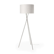 62" Beige Metal Tripod Floor Lamp With Beige Fabric Drum Shade