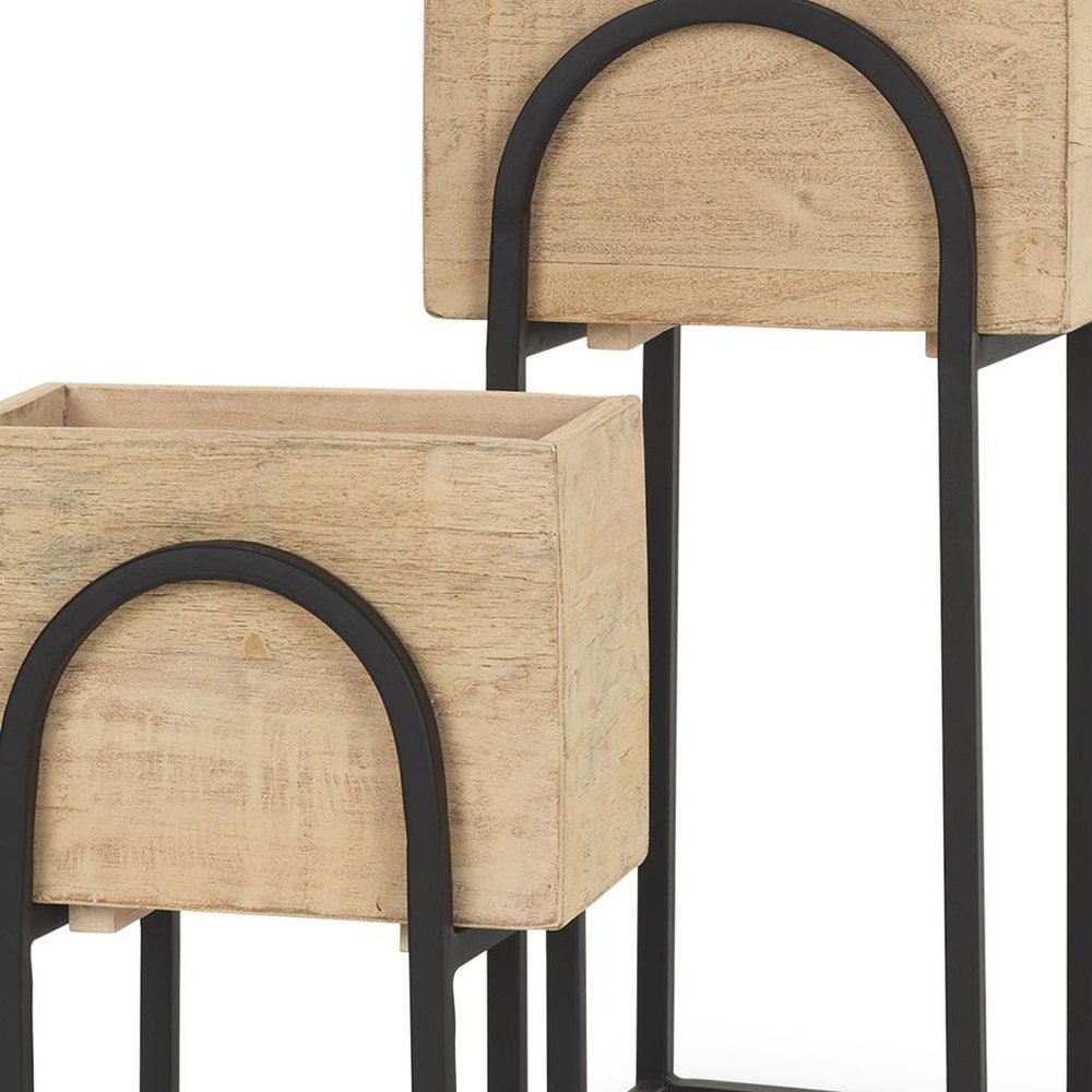 Set of Two Black Metal 1 Ounce Rectangular Urn Planters
