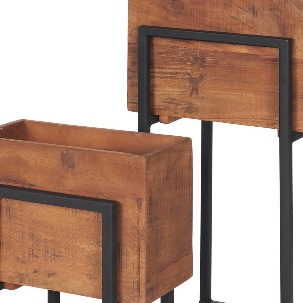 Set of Two Brown Metal 1 Ounce Rectangular Urn Planters