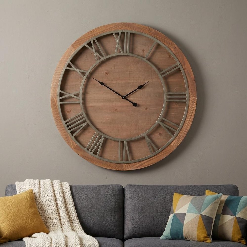 36" Brown Solid Wood Analog Round Wall Clock