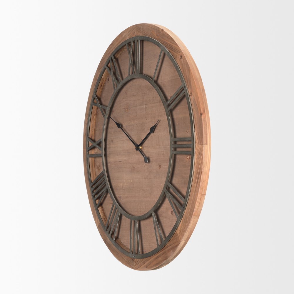 36" Brown Solid Wood Analog Round Wall Clock