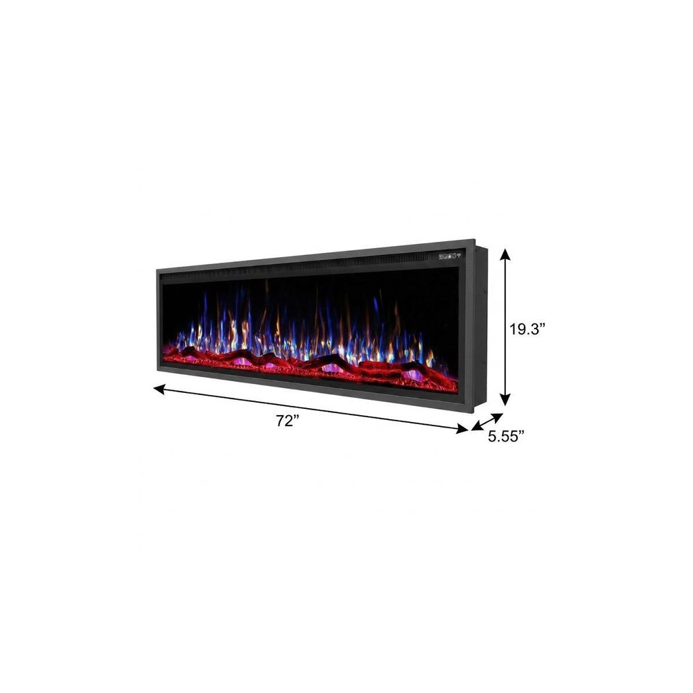 72" Black And Red Metal Electric Fireplace Insert With LED