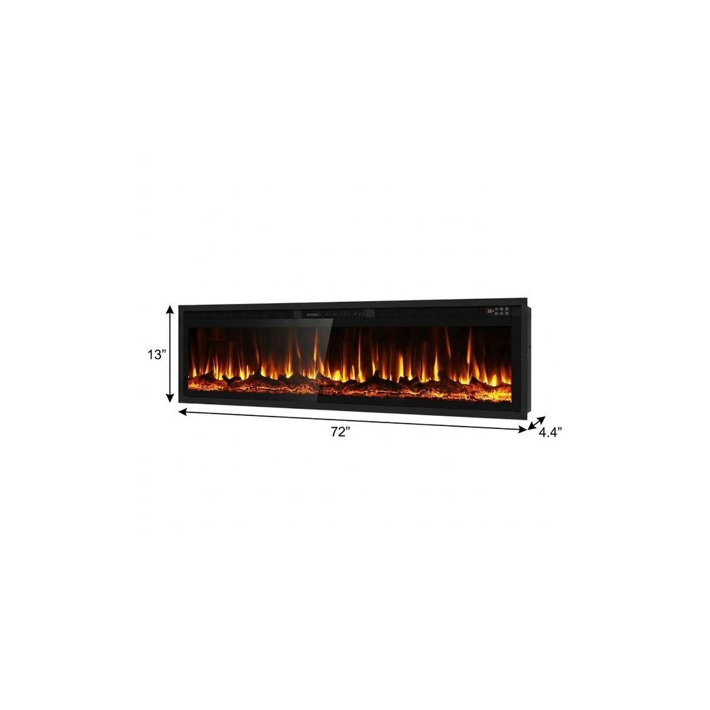 72" Black And Red Metal Electric Fireplace Insert With LED
