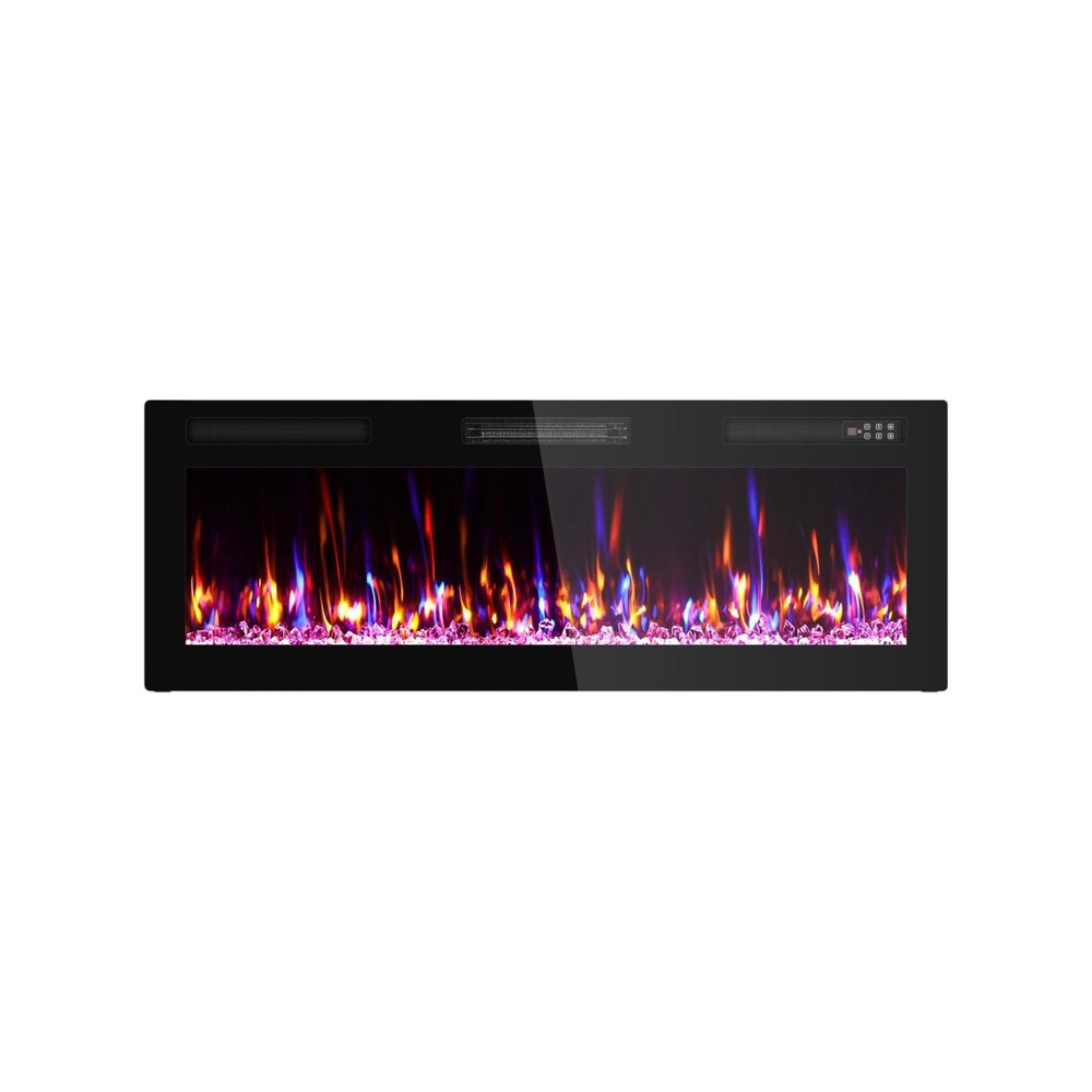 50" Black And Red Metal Electric Fireplace Insert With LED