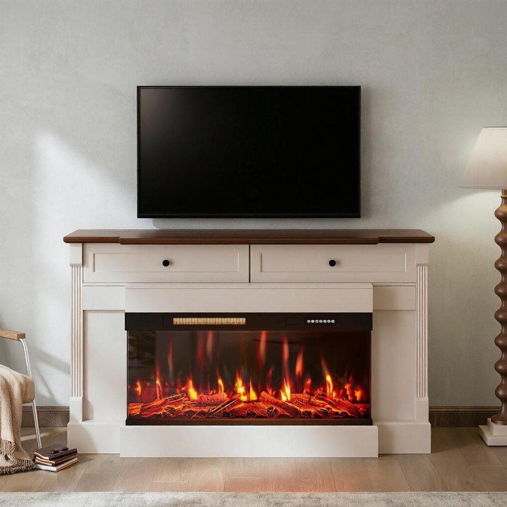 61" Black And Red Metal Electric Fireplace Insert With LED