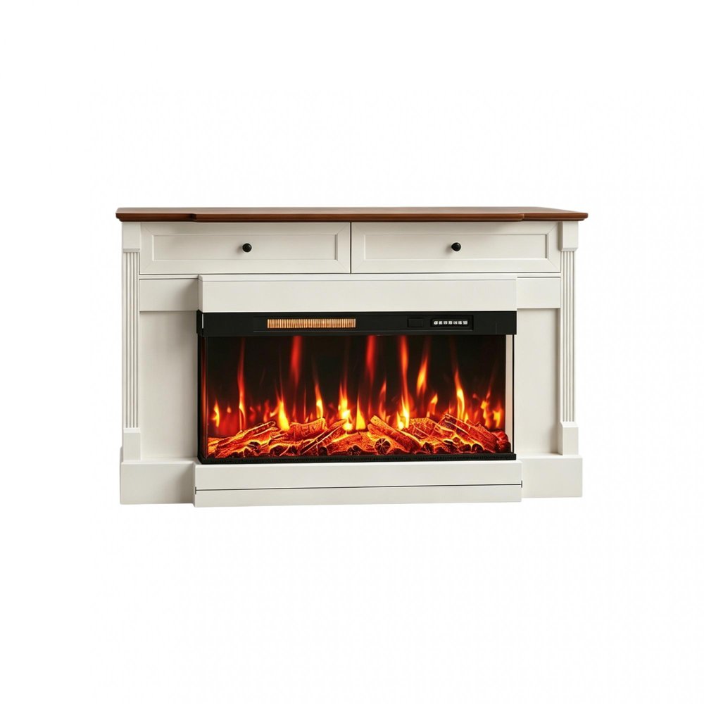 61" Black And Red Metal Electric Fireplace Insert With LED