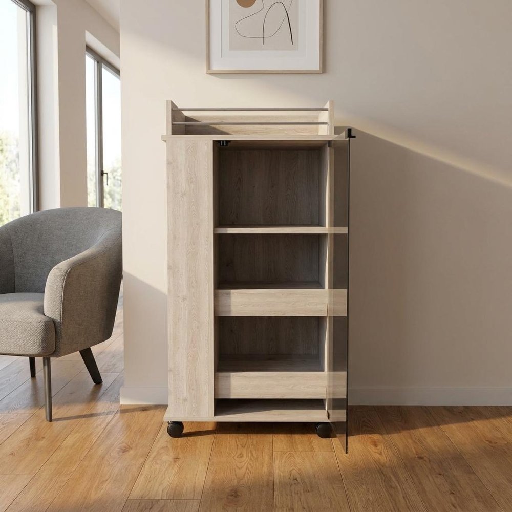 16" Gray Wood Bar Cart