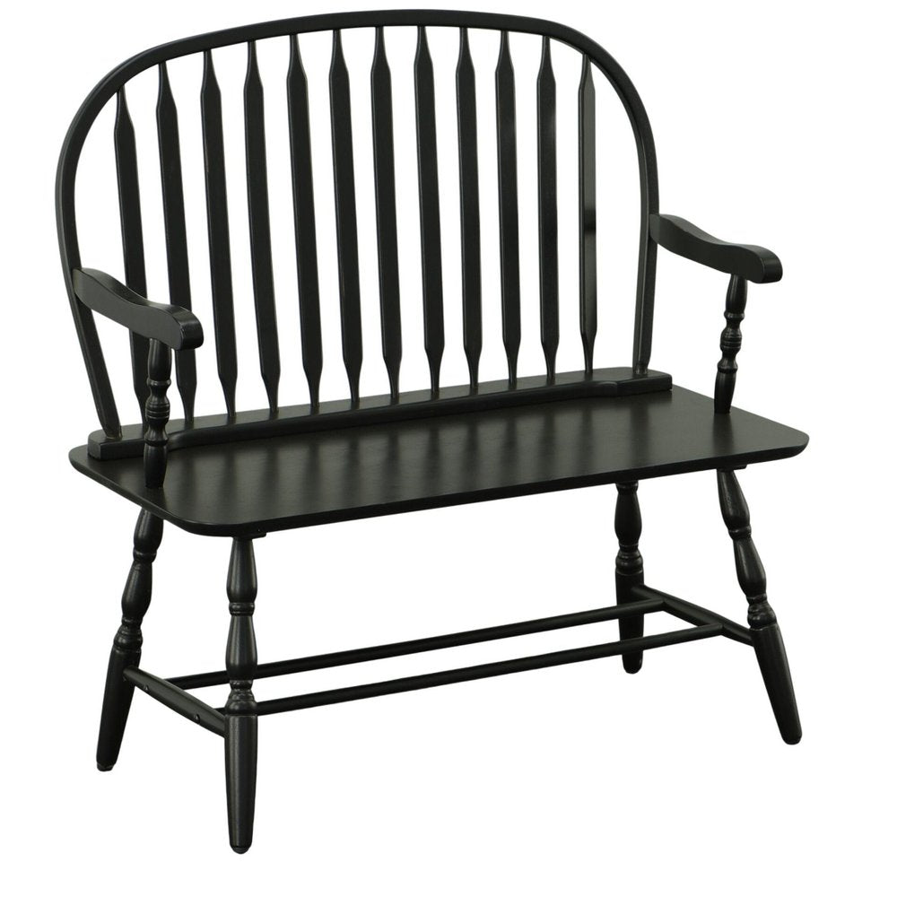 44" Black Wood Windsor Spindle Back Bench