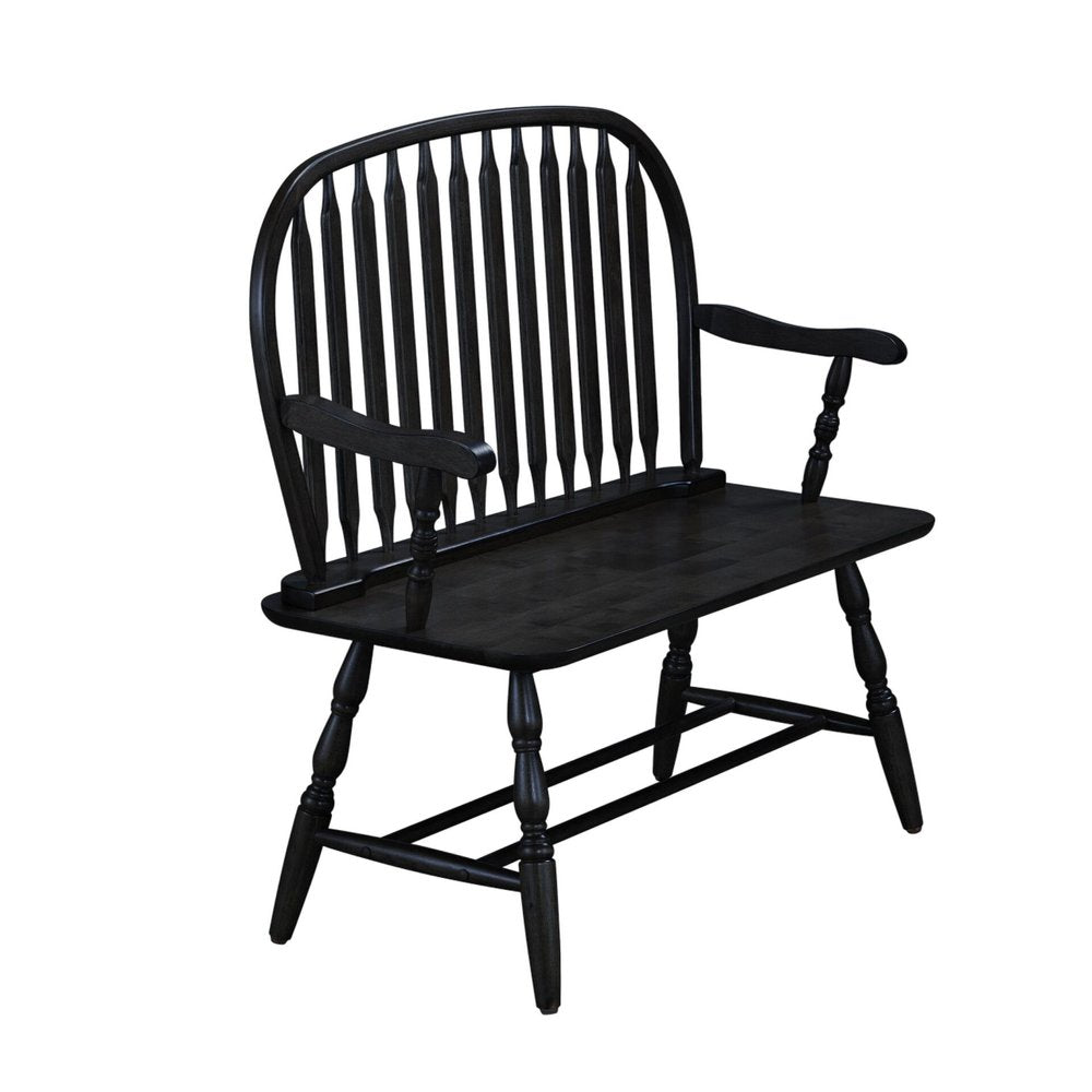 44" Black Wood Windsor Spindle Back Bench