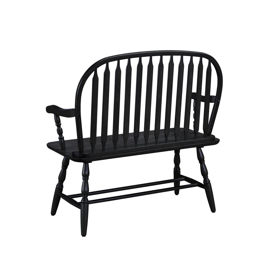 44" Black Wood Windsor Spindle Back Bench